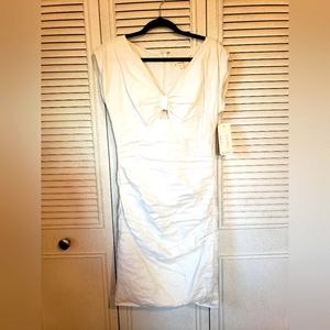 Nicole Miller Artelier White Stretch Linen Dress 10 NWT